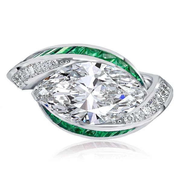 Emerald Ring Marquise Cut Vintage Engagement Ring