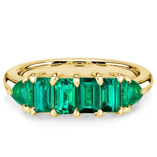 Golden Emerald Cut Half Eternity Wedding Band