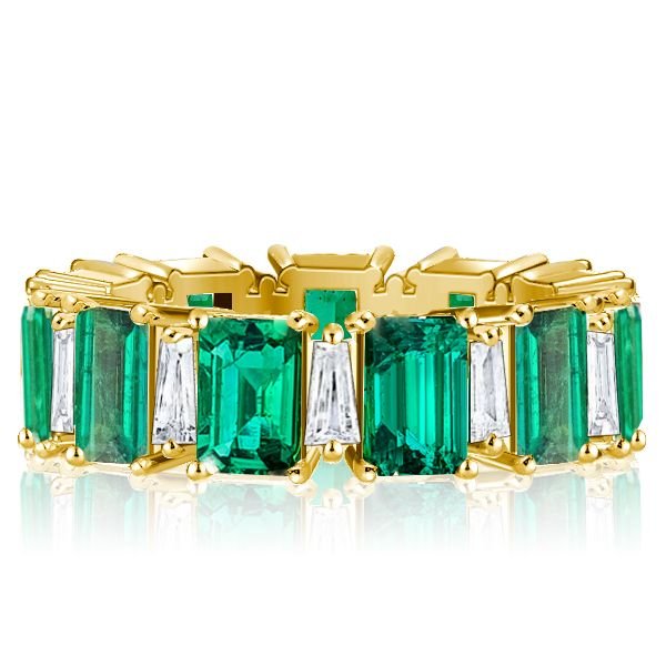 Alternating Emerald & White Cut Eternity Wedding Band