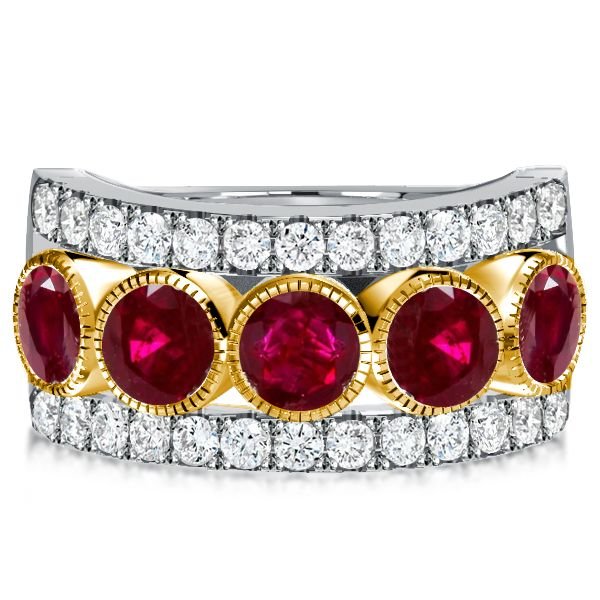 Milgrain Ruby Round Multi Row Half Eternity Wedding Band