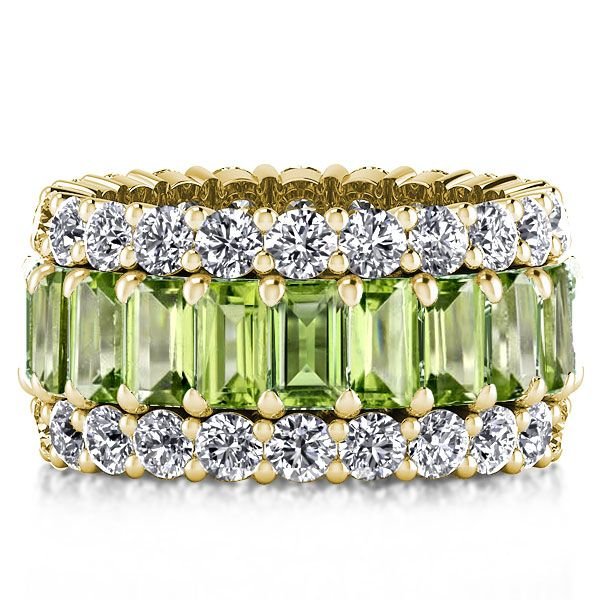 Peridot Ring Emerald Cut Eternity Wedding Band