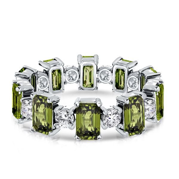 Alternating Emerald & Round Peridot Wedding Band