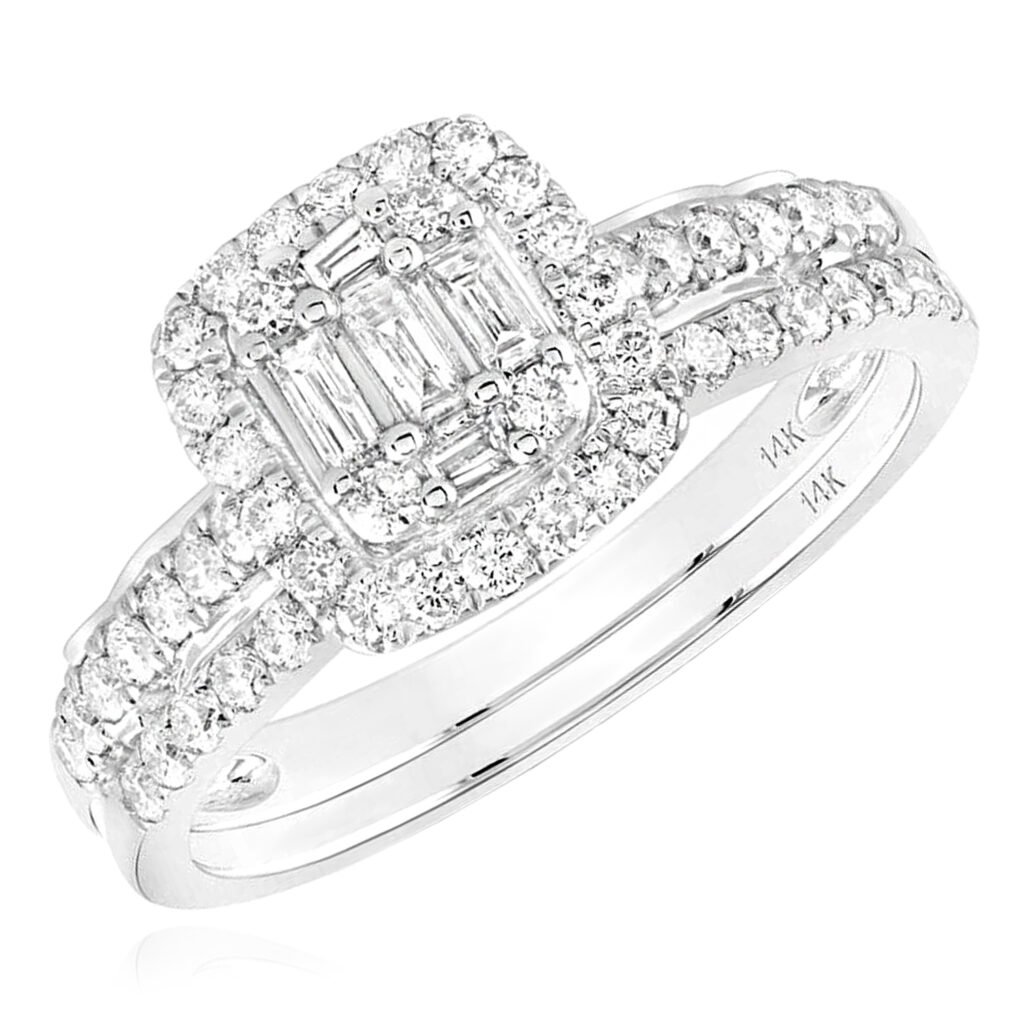 14K White Gold Baguette Wedding Ring Set