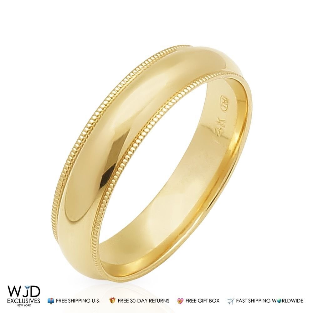 Solid 14K Yellow Gold Milgrain Wedding Band Ring