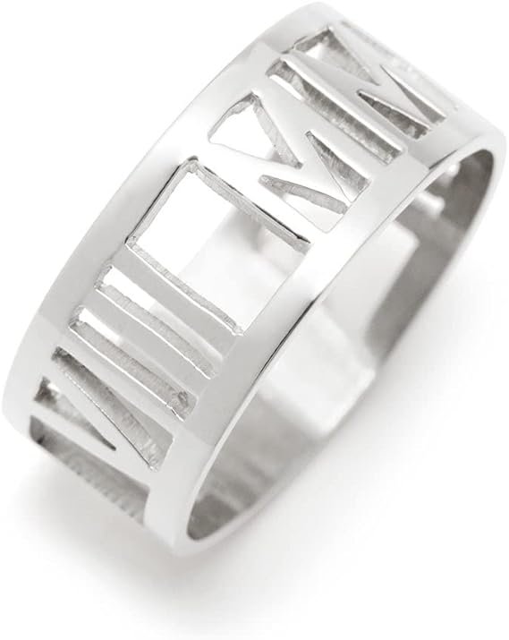 Custom Women's Silver Tone Roman Numeral Date Ring