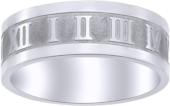 Roman Numerals Satin & Polished Flat Band Ring in 14k Gold Over Sterling Silver