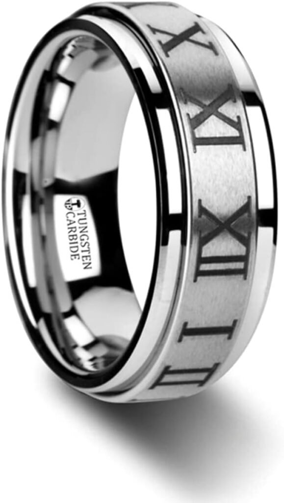 Jewelry Mens Tungsten Raised Center Roman Numerals Spinner Wedding Ring