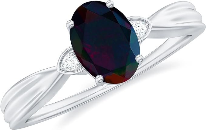 Black Opal Solitaire Ring with D-VS1 Moissanite