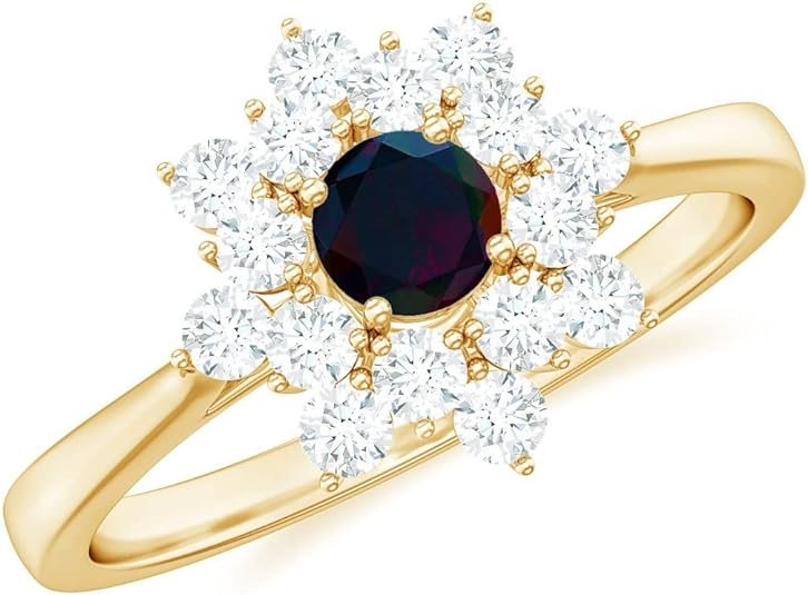 Black Opal Floral Engagement Ring with D-VS1 Moissanite