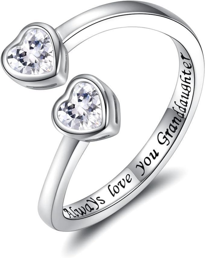 Sterling Silver Heart Cubic Zirconia Adjustable Ring