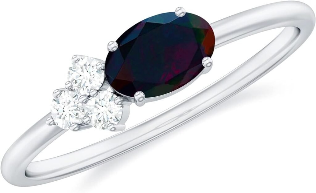 Black Opal Engagement Ring Moissanite Trio