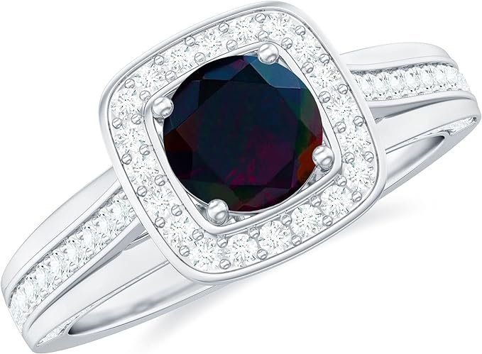 Natural Black Opal Classic Engagement Ring Moissanite