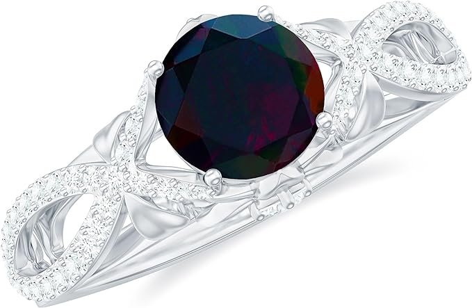 Real Black Opal Designer Crossover Ring for Women