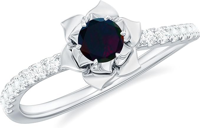 Black Opal Flower Engagement Ring Stones