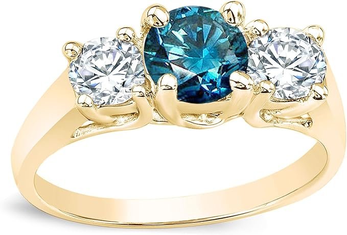 Gold Three-Stone Blue Diamond Engagement Ring