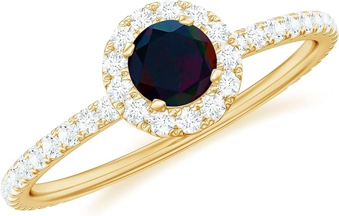 Black Opal Solitaire Halo Engagement Ring