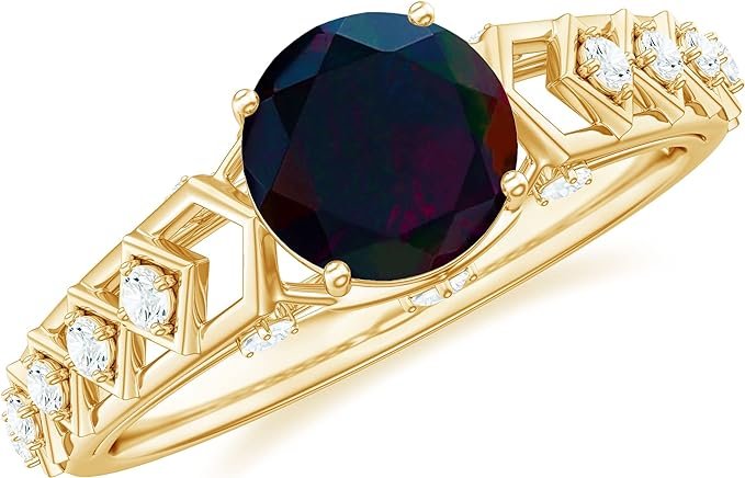 Certified Black Opal Art Deco Solitaire Ring