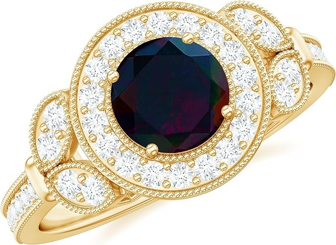 Black Opal Milgrain Halo Ring for Women Jewelry