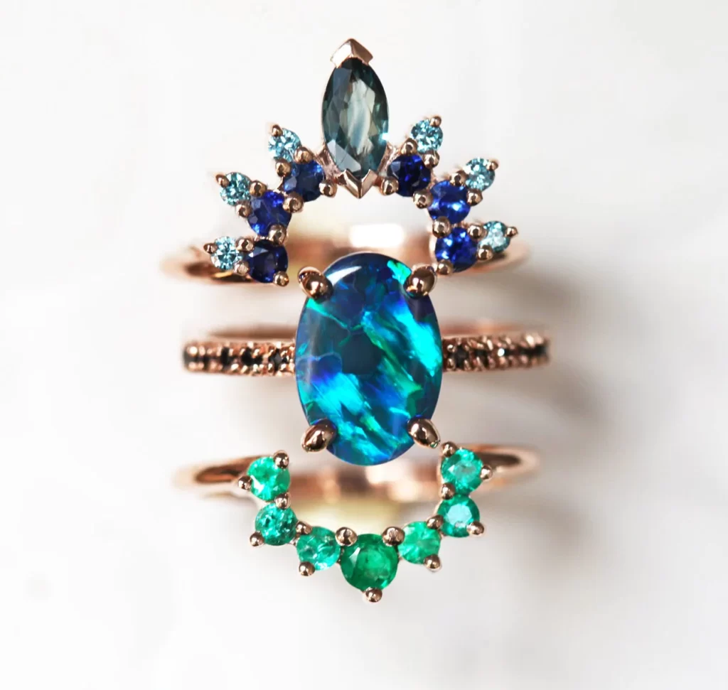 EMMELINE LAGOON BLACK OPAL RING SET