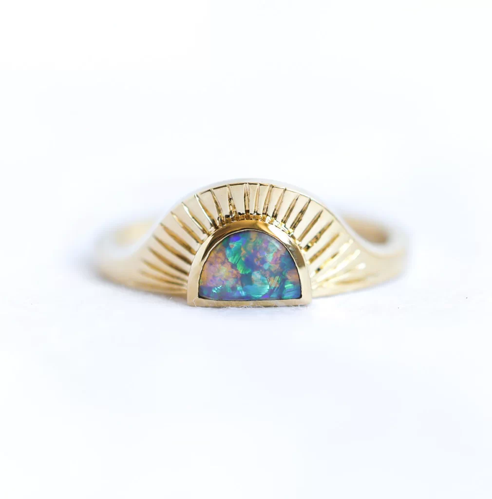 HALF MOON BLACK OPAL RING