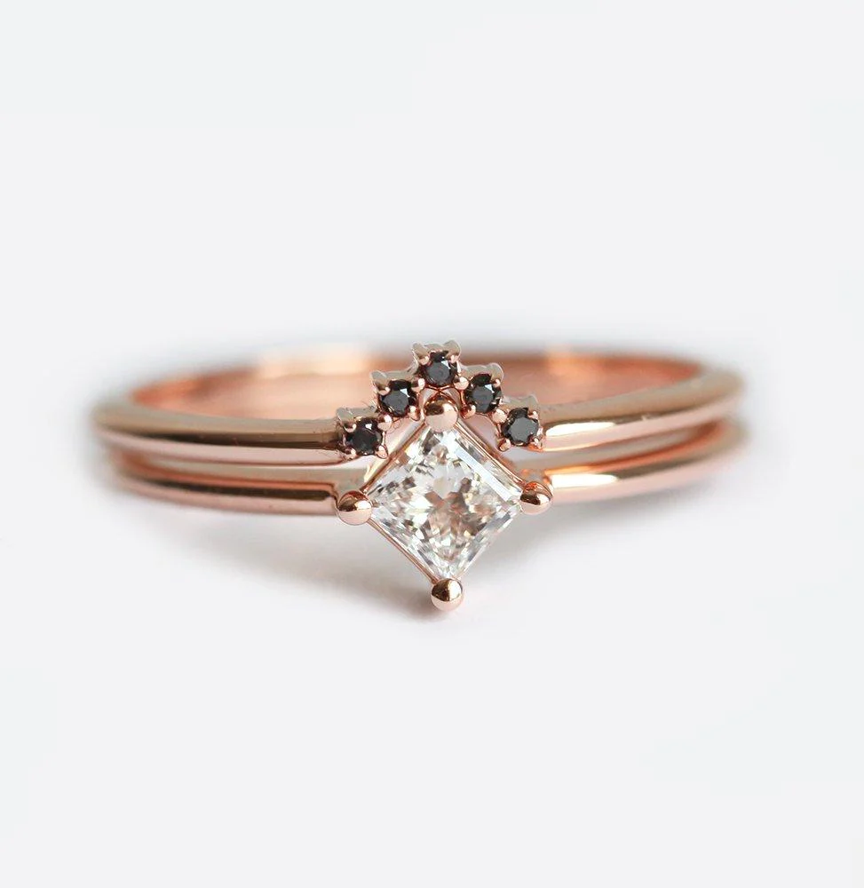 Dainty Diamond Ring & Black Diamond Band