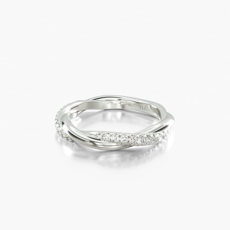 14K White Gold Twisted Matching Pavé Wedding Ring