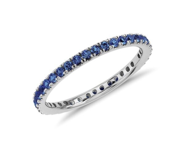 Riviera Pavé Sapphire Eternity Ring in 18k White Gold (1.5mm)